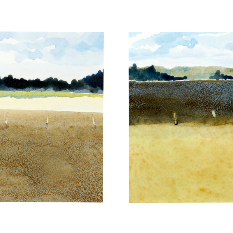 En Plein Air: Fields of Light, Paired - 2022  Watercolour, (6.75" x 4.5”)