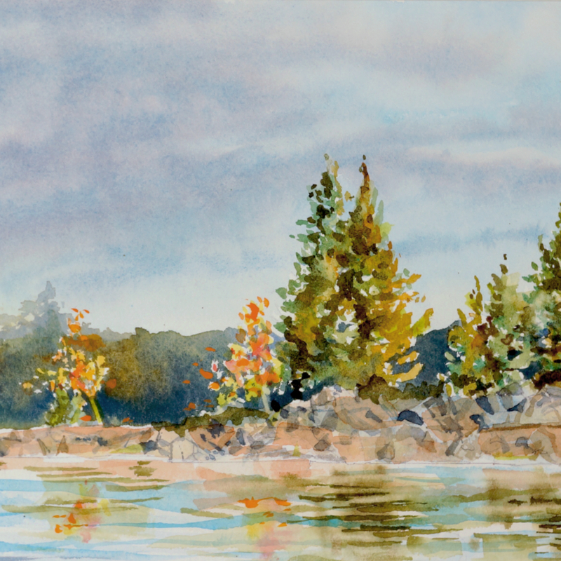 Early Fall Sunlight, Blueberry Island North  - 2025 Watercolour, (21" x 9")